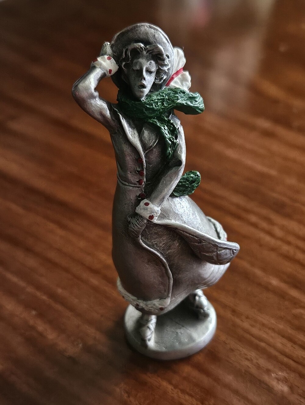 EMILY LA ROCCA HUDSON PEWTER WOMAN WINTER VILLAGE FIGURINE JENNY OLIVER